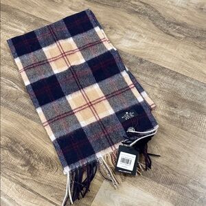 NWT Stylish Wool Tartan Scarf in Navy and Cream from Edinburgh, Scotland